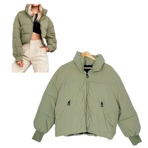 Women's Cropped Puffer Jacket Warm Bubble Coat Oversized Zip Up Quilted XS